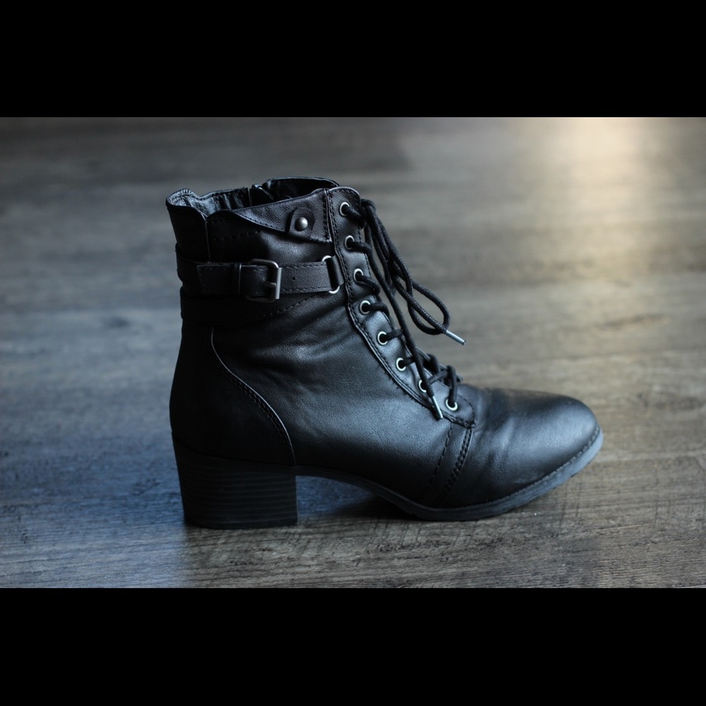 Black lace up 2 inch heel (with side zipper)